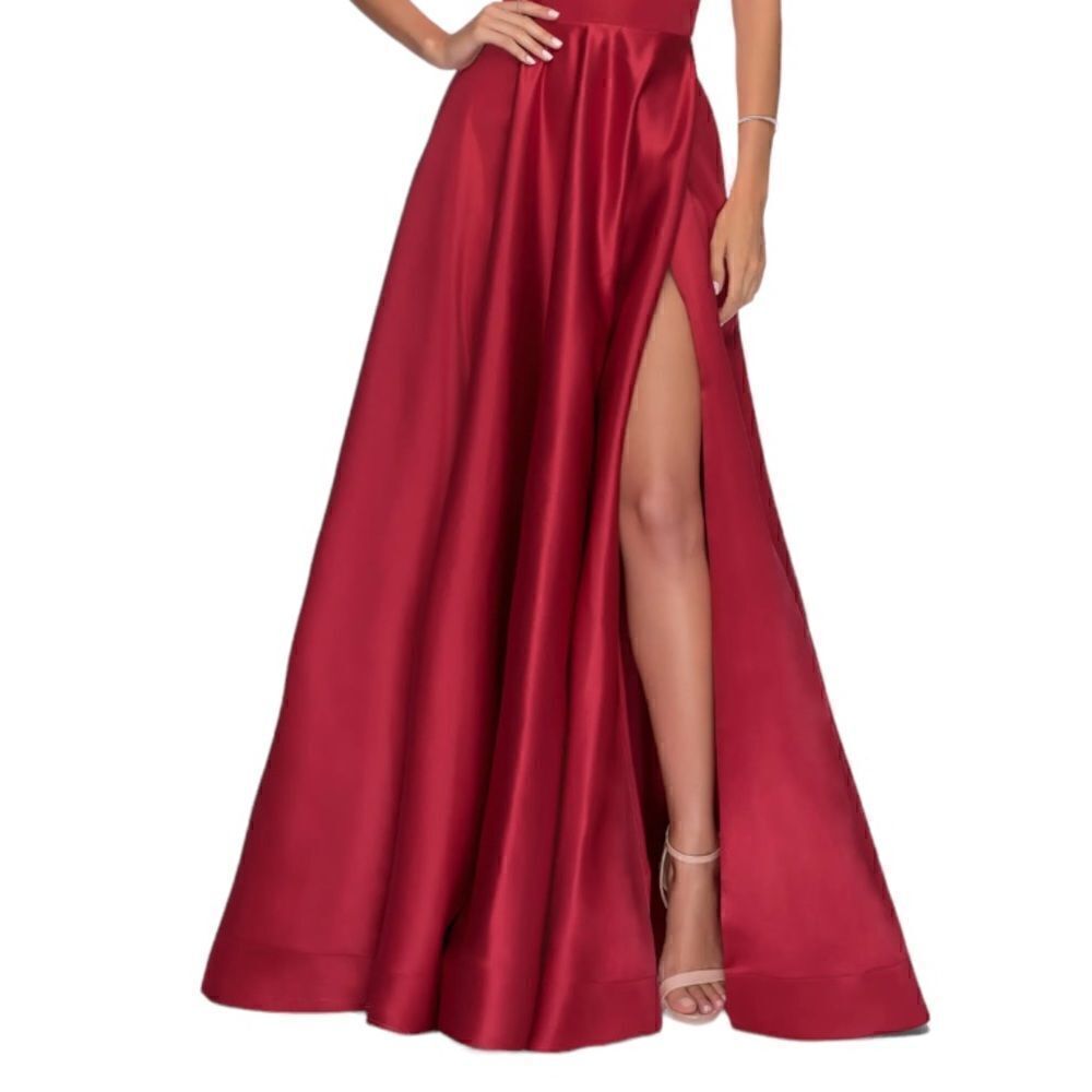 La Femme Strappy Back Satin Ballgown in Deep Red.Size 2 - Picture 5 of 16